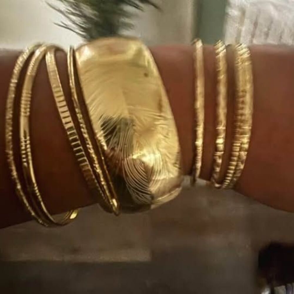 Gold-Toned Textured Bangle Bracelet Set